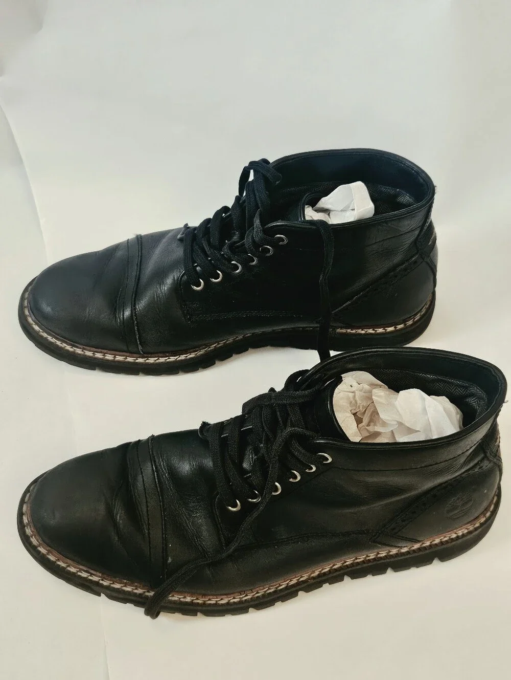 Timberland Black Leather Lace Up Combat Boots Men's Size 8.5